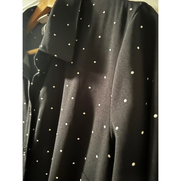 Womens Medium Polka Dot Shirt Dress Black White Button Down Cinched Waist Midi - Picture 4 of 7